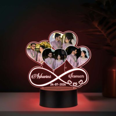 Personalised Couple Photo Collage LED Night Lamp with Infinity Symbol and Heart Design Multicolored Light Anniversary or Wedding Gift for Husband, Wife, or Partner